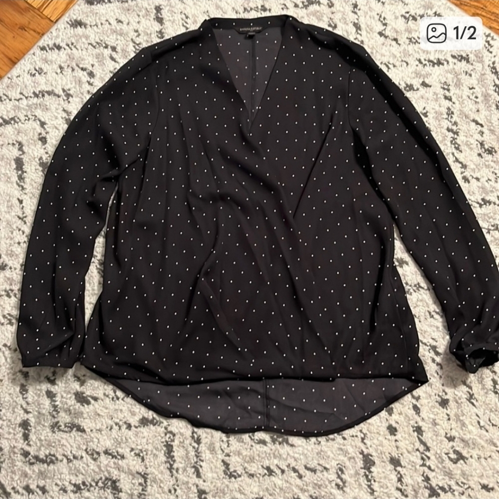 Banana Republic Black Blouse with White Polka Dots